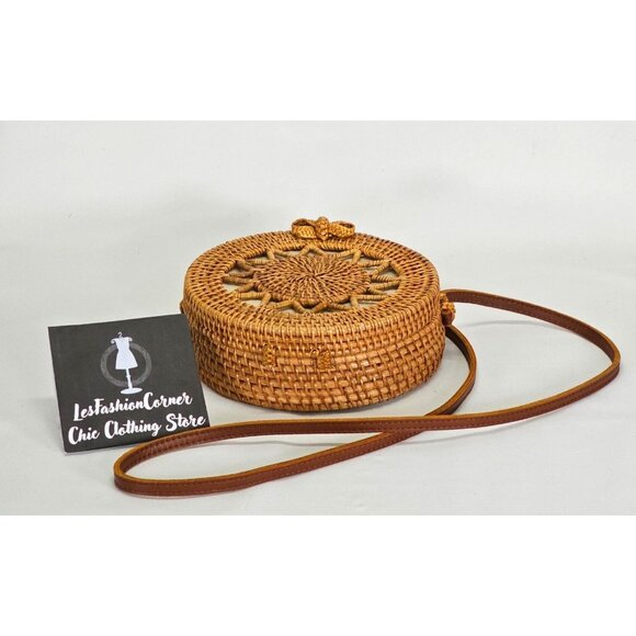 Bali Women’s Beige Straw Rattan Jute Round Boho Shape Handbag Small 2028 - Picture 11 of 13